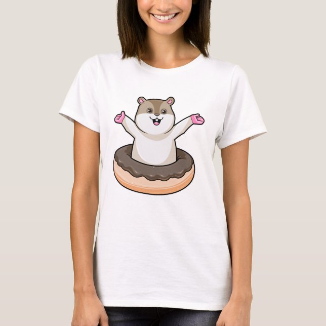 Hamster with Chocolate Donut T-Shirt (Front)