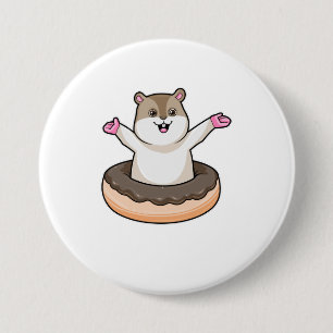 Hamster with Chocolate Doughnut 7.5 Cm Round Badge