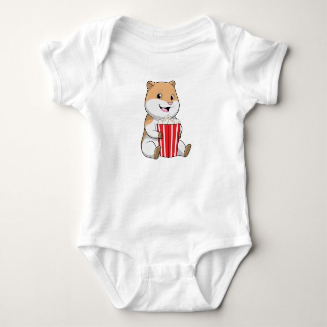 Hamster with Cone of Popcorn Baby Bodysuit (Front)