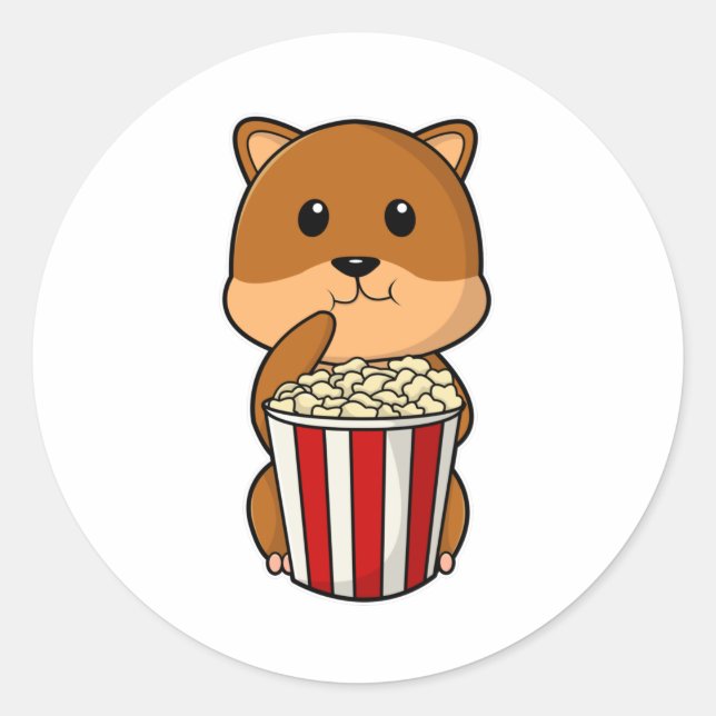 Hamster with Cone of Popcorn Classic Round Sticker (Front)
