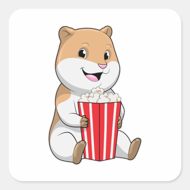 Hamster with Cone of Popcorn Square Sticker (Front)