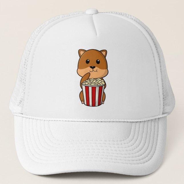 Hamster with Cone of Popcorn Trucker Hat (Front)
