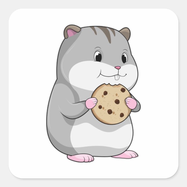 Hamster with Cookie Square Sticker (Front)