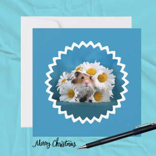 Hamster With Daisy Flower Bouquet Holiday  Card