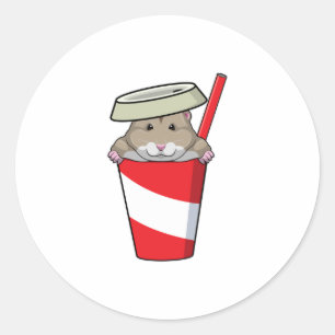 Hamster with Drink Classic Round Sticker
