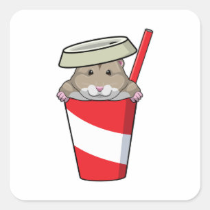 Hamster with Drink Square Sticker