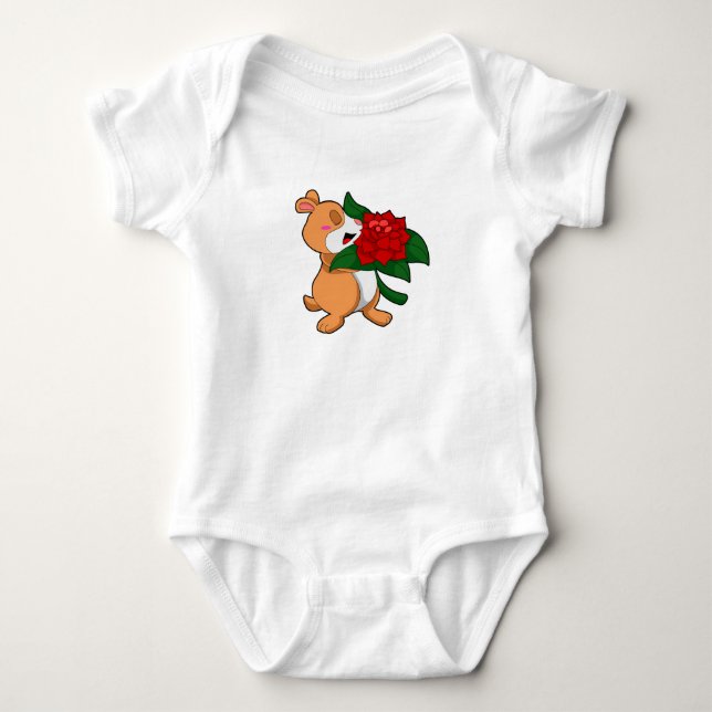 Hamster with Flower Rose Baby Bodysuit (Front)