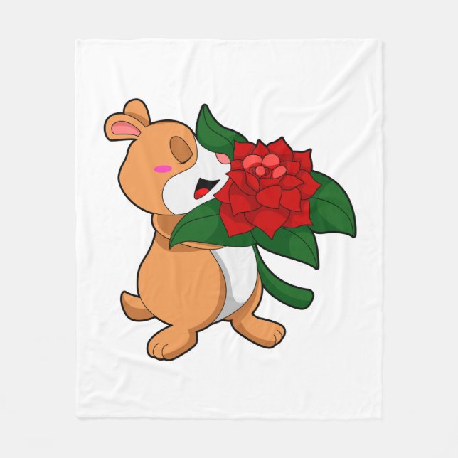 Hamster with Flower Rose Fleece Blanket (Front)