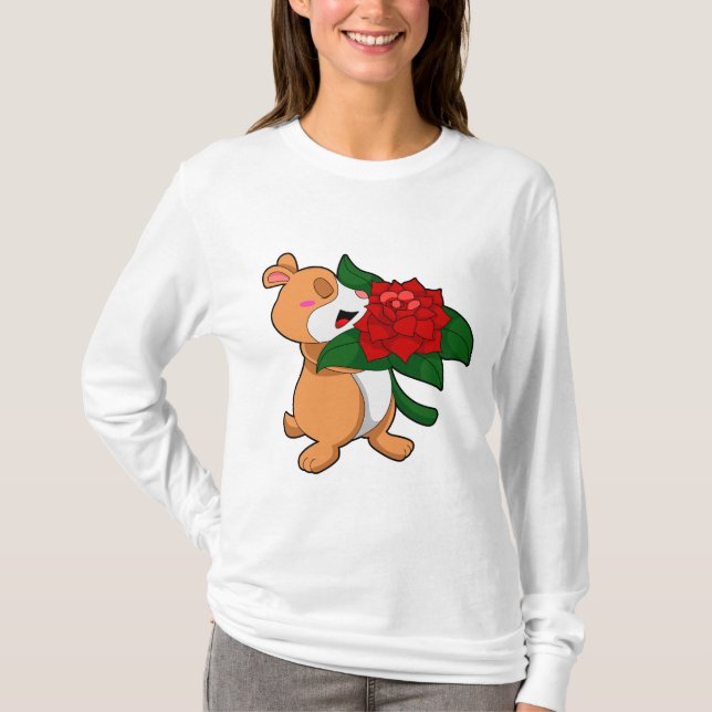 Hamster with Flower Rose T-Shirt (Front)