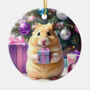 Hamster with Gift Christmas Ceramic Tree Decoration