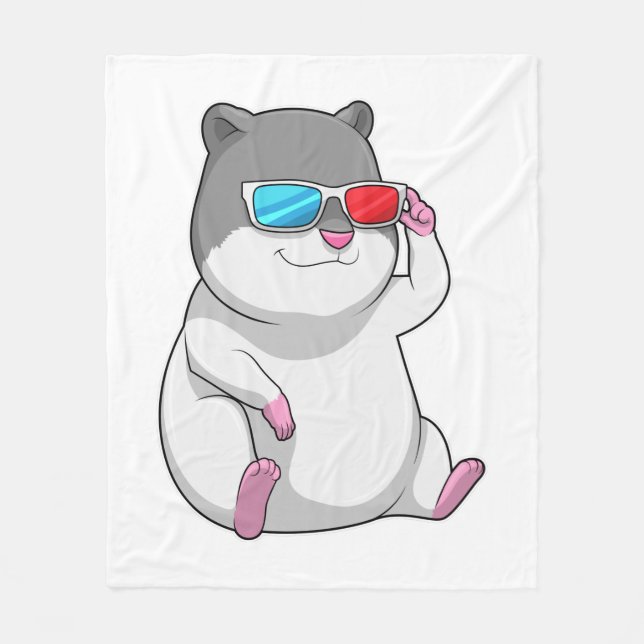 Hamster with Glasses Fleece Blanket (Front)