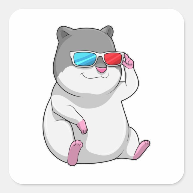 Hamster with Glasses Square Sticker (Front)