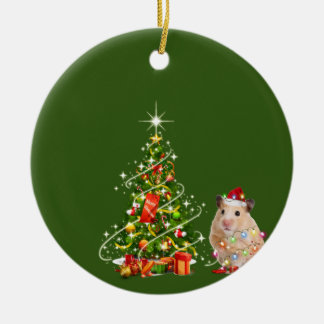 Hamster With Hat LIGHTS Christmas Ceramic Tree Decoration