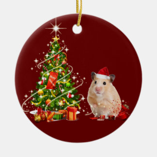 Hamster With Hat Scafts Christmas Ceramic Tree Decoration