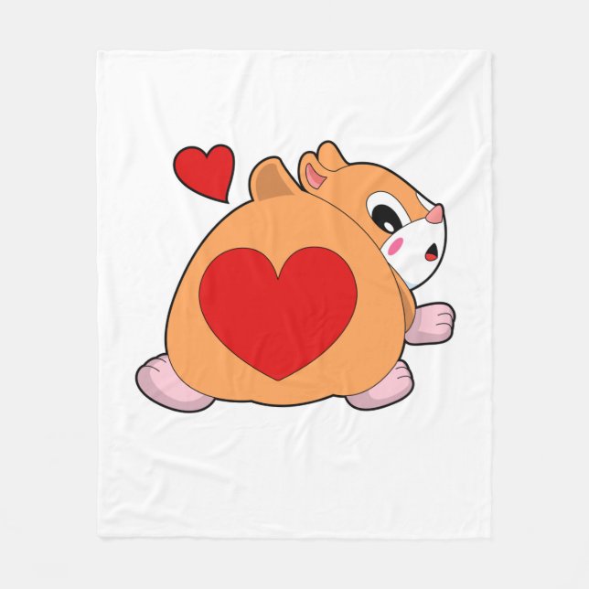 Hamster with Heart Fleece Blanket (Front)