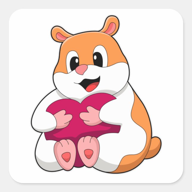 Hamster with Heart Square Sticker (Front)