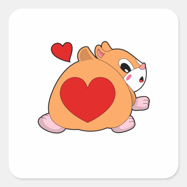 Hamster with Heart Square Sticker (Front)