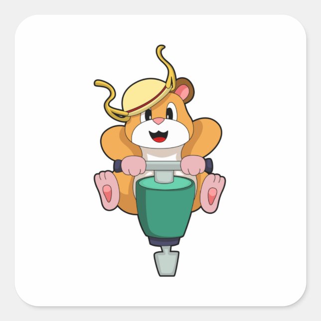 Hamster with Jackhammer Square Sticker (Front)