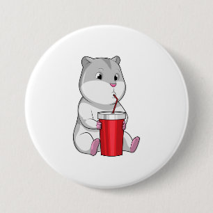 Hamster with Mug & Drinking straw 7.5 Cm Round Badge