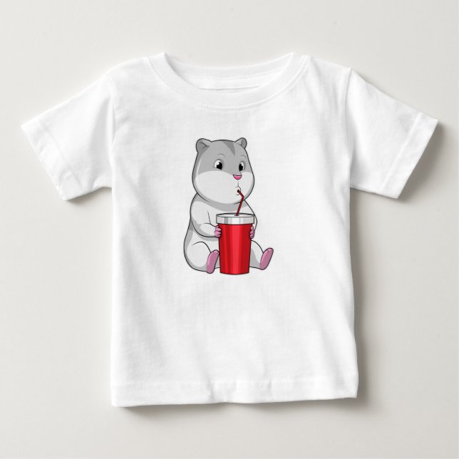 Hamster with Mug & Drinking straw Baby T-Shirt (Front)
