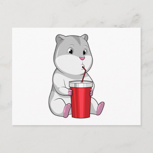 Hamster with Mug & Drinking straw Postcard (Front)