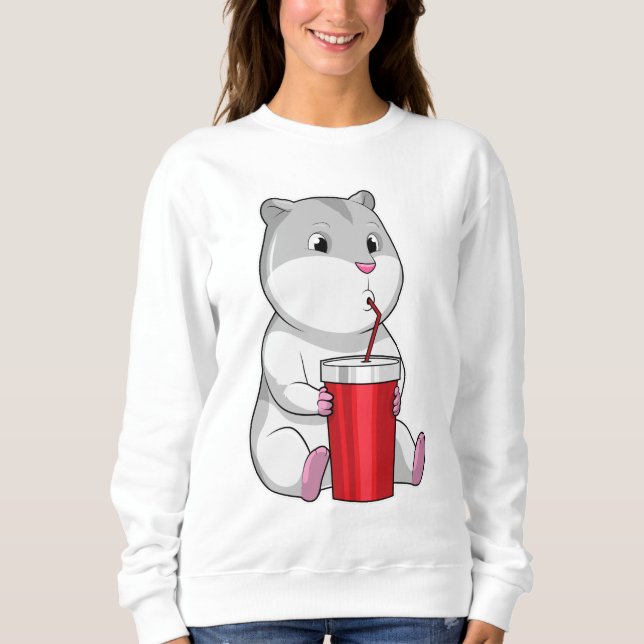 Hamster with Mug & Drinking straw Sweatshirt (Front)