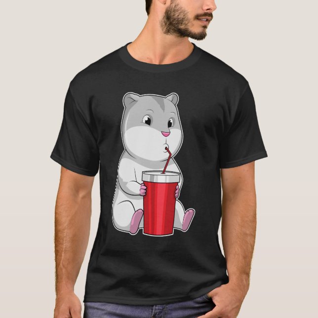 Hamster with Mug & Drinking straw T-Shirt (Front)