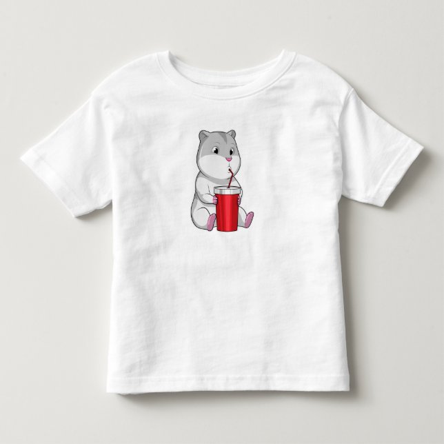 Hamster with Mug & Drinking straw Toddler T-Shirt (Front)