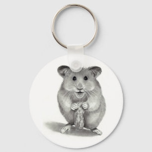 HAMSTER WITH PEANUT, PENCIL ART KEY RING