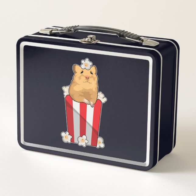 Hamster with Popcorn Metal Lunch Box (Front)