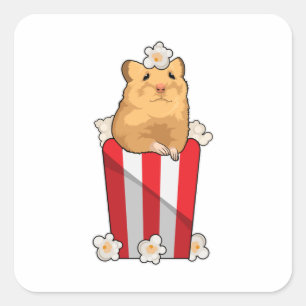 Hamster with Popcorn Square Sticker