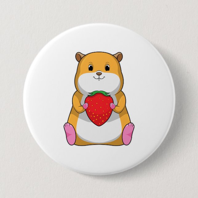 Hamster with Strawberry 7.5 Cm Round Badge (Front)