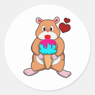 Hamster with Waffle Ice Cream & Hearts Classic Round Sticker