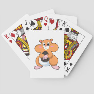 Hamster with Walnut Playing Cards