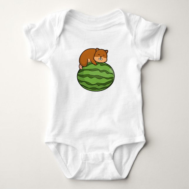 Hamster with Watermelon Baby Bodysuit (Front)