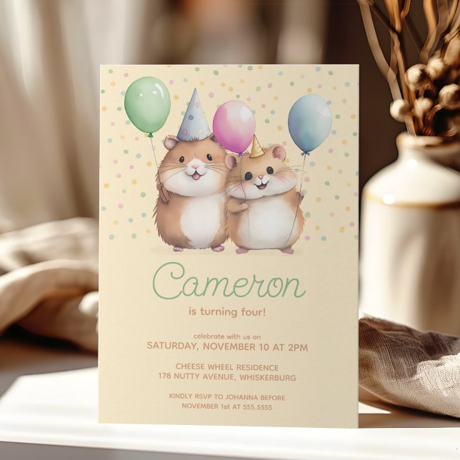 Hamsters & Balloons kid's birthday celebration Invitation (Creator Uploaded)