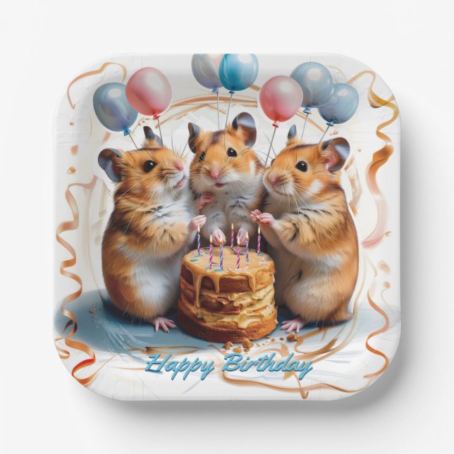 Hamsters Birthday Party Birthday Paper Plate (Front)