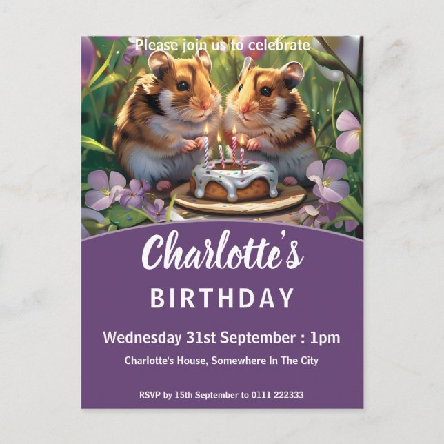 Hamsters Birthday Party Invitation Postcard (Front)