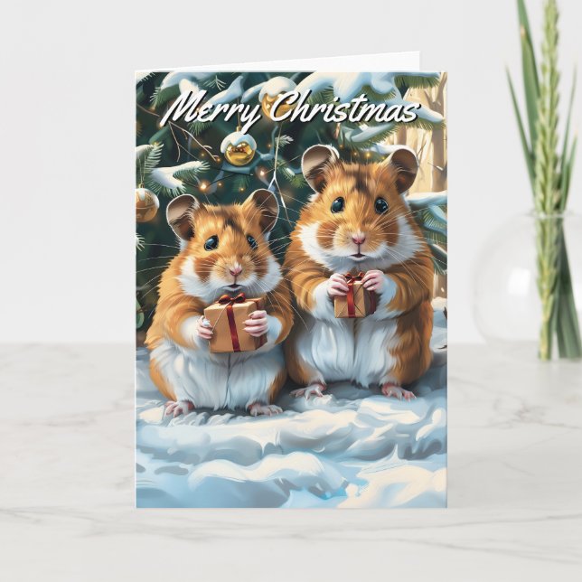 Hamsters With Gifts Christmas Christmas Card (Front)