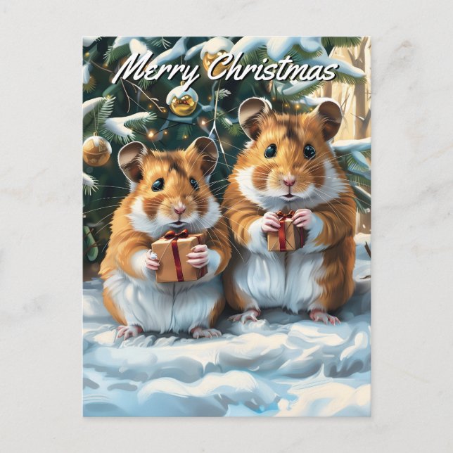 Hamsters With Gifts Christmas Holiday Postcard (Front)