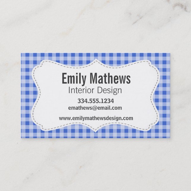 Han Blue Gingham; Chequered Business Card (Front)