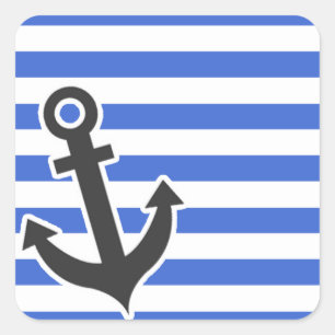 Han Blue Horizontal Stripes; Nautical Anchor Square Sticker