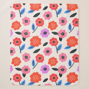 Han drawing flowers pattern sherpa blanket