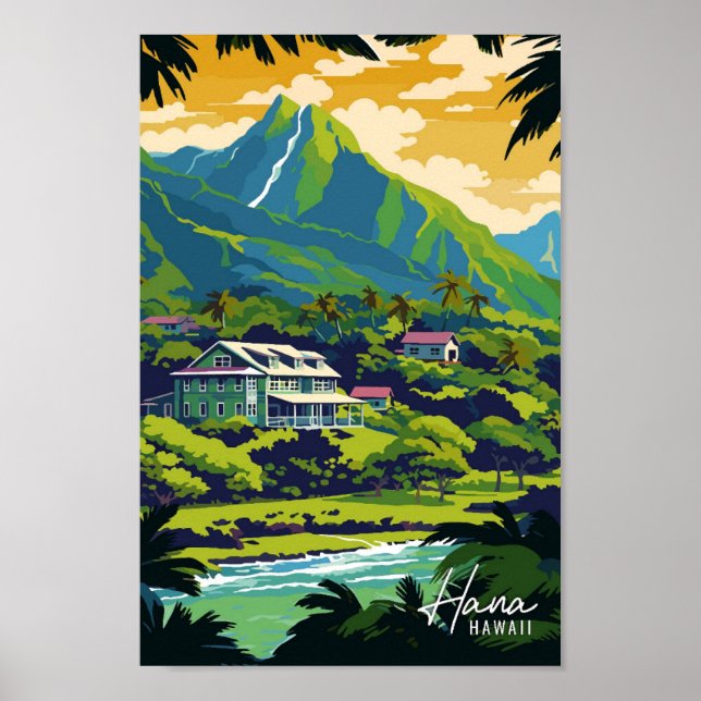 Hana Hawaii Art vintage travel illustration Poster (Front)