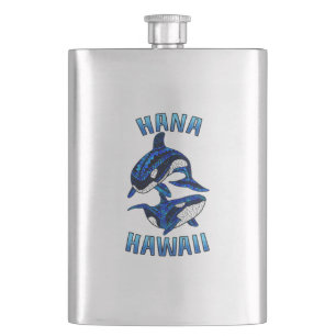 Hana Hawaii Vacation Tribal Whale Orcas Hip Flask