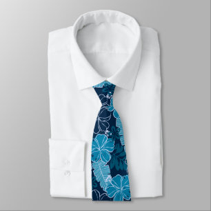 Hana Hawaiian Hibiscus Tropical - Indigo Blue Tie