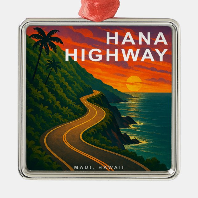 Hana Highway Maui Hawaii Sunset Metal Tree Decoration (Front)