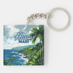 Hana Maui Hawaii Road to Hana Beach Coast Retro Key Ring