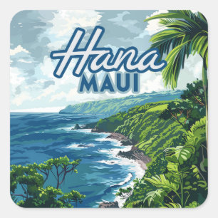Hana Maui Hawaii Road to Hana Beach Coast Retro Square Sticker