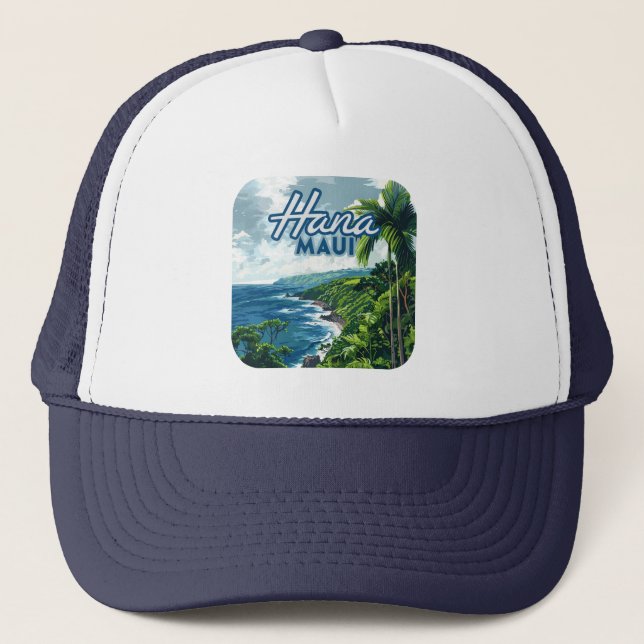 Hana Maui Hawaii Road to Hana Beach Coast Retro Trucker Hat (Front)